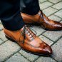 Handmade Men's Leather Oxford Multi Color Wing Tip Burnished Stylish Shoes-800