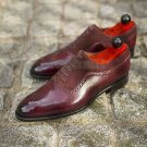 Handmade Men's Leather Dress Oxfords Fashion Two tone Stylish Wingtip Shoes-360