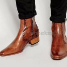 Handmade Men's Leather Tan Unique Chelsea Ankle Dress Formal Casual Boots-559
