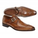 Handmade Men's Leather Dark Brown Brogue Formal Single Monk Strap Dress Shoes-81
