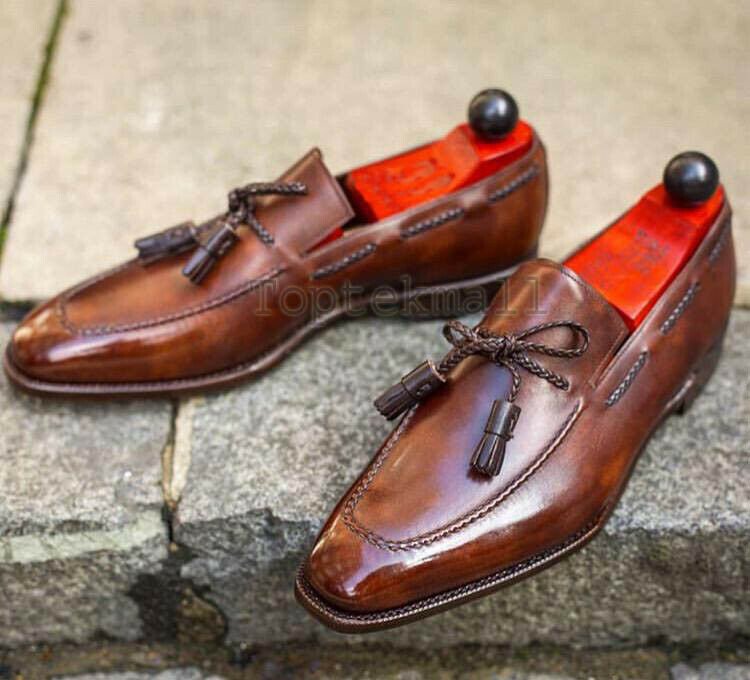 Handmade Men's Leather Two Tone Brown Loafers Slips Ons Custom Made shoes-175