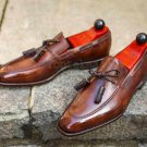 Handmade Men's Leather Two Tone Brown Loafers Slips Ons Custom Made shoes-175