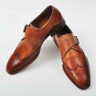 Handmade Men's Leather Dress Formal Latest Monk Strap New Light Brown Shoes-332