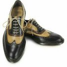 Handmade Men's Leather Black Beige & Brown Oxford Brogue Dress Wingtip Shoes-959