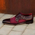 Handmade Men's Leather & suede Double Monk Straps New Fashion Formal Shoes-513