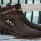 Handmade Men's Leather Brown Suede Jumper Buckle Strap Ankle Dressy Boots-616