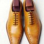 Handmade Men's Leather Oxfords Burnished Tan Medallion Toe Party Wear Shoes-844