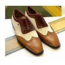 Handmade Men's Leather Oxfords Maroon Beige Brown Three Tone Casual Shoes-213