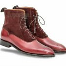 Handmade Men's Leather Fashion FORMAL CASUAL CHELSEA BURGUNDY ANKLE BOOTS-728