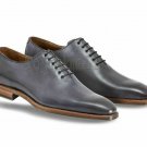 Handmade Men's Leather Oxfords Gray Casual Wingtip Fashion Formal Shoes-759