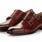 Handmade Men's Leather Two Tone Maroon Toe Cap Double Monk Straps New Shoes-755