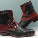 Handmade Men's Leather New Black Brown four Straps High Ankle Stylish Boots-620
