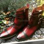 Handmade Men's Leather Maroon Two Tone Cap Toe Patina High Ankle Boots-627
