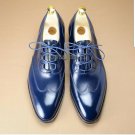 Handmade Men's Leather Oxfords Wingtip Rounded Plain Toe Blue Stylish Shoes-809