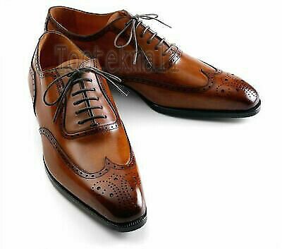 Handmade Men's Leather Oxfords Brown Brogue Burnished Medallion Shoes-689