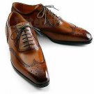 Handmade Men's Leather Oxfords Brown Brogue Burnished Medallion Shoes-689