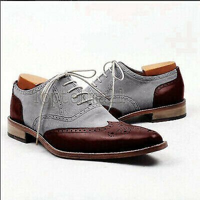 Handmade Men's Leather Oxfords Wing Tip Brogue Fashion Magnification Shoes-687