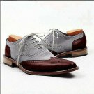 Handmade Men's Leather Oxfords Wing Tip Brogue Fashion Magnification Shoes-687