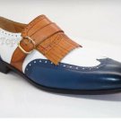 Handmade Men's Leather Single Monk Strap Multi Colored Formal Stylish Shoes-916