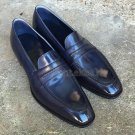 Handmade Men's Leather Blue Burnished Loafers Slip Ons Modern Formal Shoes-59