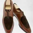 Handmade Men's Leather SUEDE  WINGTIP TWO TONE BROWN FORMAL Dress SHOES-152