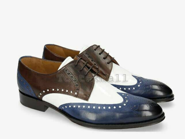 Handmade Men's Leather Three Tone Oxford Wingtip Formal Party Wear Shoes-222