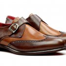 Handmade Men's Leather Brown Monk Single Buckle Straps Super Classic Shoes-488