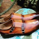 Handmade Men's Leather Two Tone Double Monk Straps Formal Stylish Shoes-491