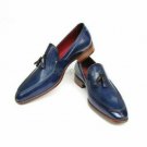 Handmade Men's Leather Dress Luxury Fashion Blue Spring Tassel loafer Shoes-499