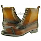 Handmade Men's Leather Tan Dress Ankle High Casual Formal Winter Boots-566