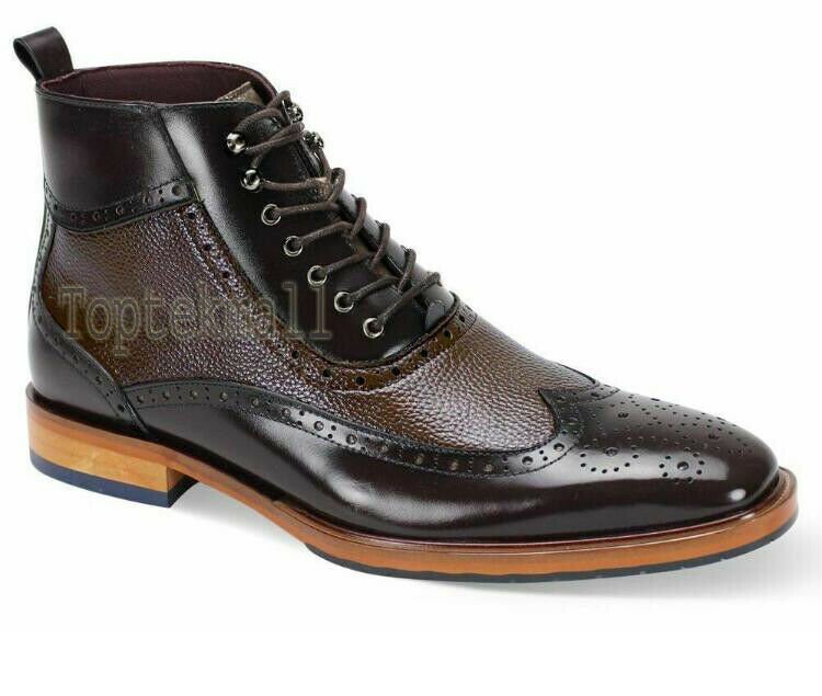 Handmade Men's Leather Brown Grain Derby Classic Brogue Laceup Chelsea Boots-634