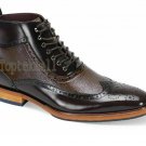 Handmade Men's Leather Brown Grain Derby Classic Brogue Laceup Chelsea Boots-634