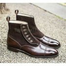Handmade Men's Leather Brown Button Ankle High Fashion Dress Stylish Boots-712
