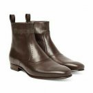 Handmade Men's Leather BROWN PURE LEATHER ZIP UP CUSTOM MADE BOOTS-719