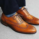 Handmade Men's Leather Oxfords Brown Color Wing Tip Brogues Party Shoes-287