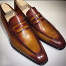 Handmade Men's Leather Brown Fashion Loafers Slip Ons Dress Stylish shoes-437