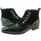 Handmade Men's Leather Button Up Zip Black Leather & Suede Fashion Boots-601