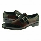 Handmade Men's Leather Maroon Black Rounded Toe Single Strap Monk Shoes-702