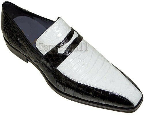Handmade Men's Leather Black & White Loafers Slip Ons Fashion Stylish Shoes-673