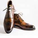 Handmade Men's Leather Oxford Brogue Wingtip Marching Derby Burnished Boots-21