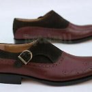 Handmade Men's Leather Burgundy & Brown Oxford Brogue Single Monk Shoes-38