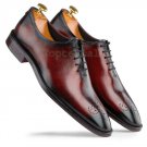 Handmade Men's Leather Oxfords Maroon Wingtip Burnished Formal Stylish Shoes-857