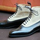 Handmade Men's Leather PURE DENIM BLACK & WHITE TWO TONE FORMAL Boots-646