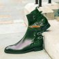 Handmade Men's Leather Green Burnished Toe High Ankle Rounded Double Boots-576