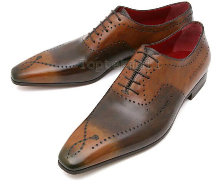 Handmade Men's Leather Oxfords Two Tone Brown Formal Dress Magnificent shoes-698