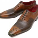 Handmade Men's Leather Oxfords Two Tone Brown Formal Dress Magnificent shoes-698