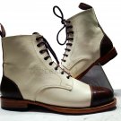 Handmade Men's LEATHER Formal Stylish TWO TONE Black & White ANKLE BOOTS-334