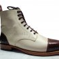 Handmade Men's LEATHER Formal Stylish TWO TONE Black & White ANKLE BOOTS-334
