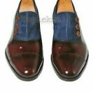 Handmade Men's Leather Two Tone Buttoned Oxfords Custom made Dress shoes-174
