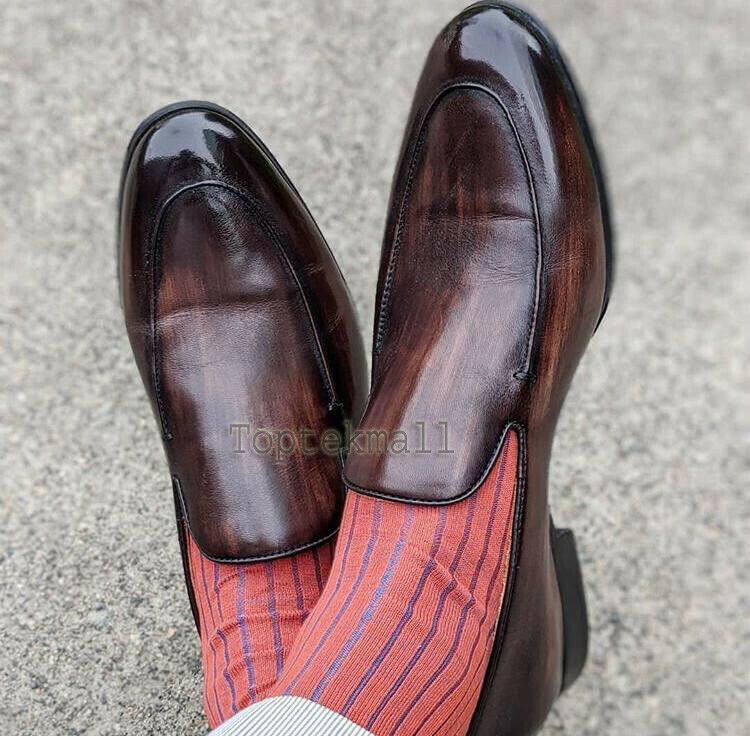 Handmade Men's Leather Classic Brown Penny Loafers Slip Ons Custom Shoes-176